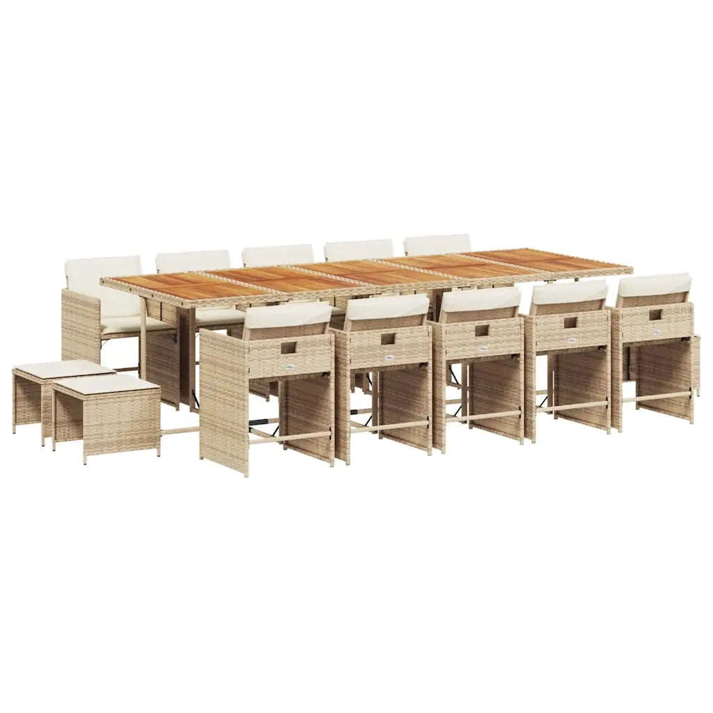 Set da Pranzo da Giardino 15 pz con Cuscini Beige in Polyrattan 3211180