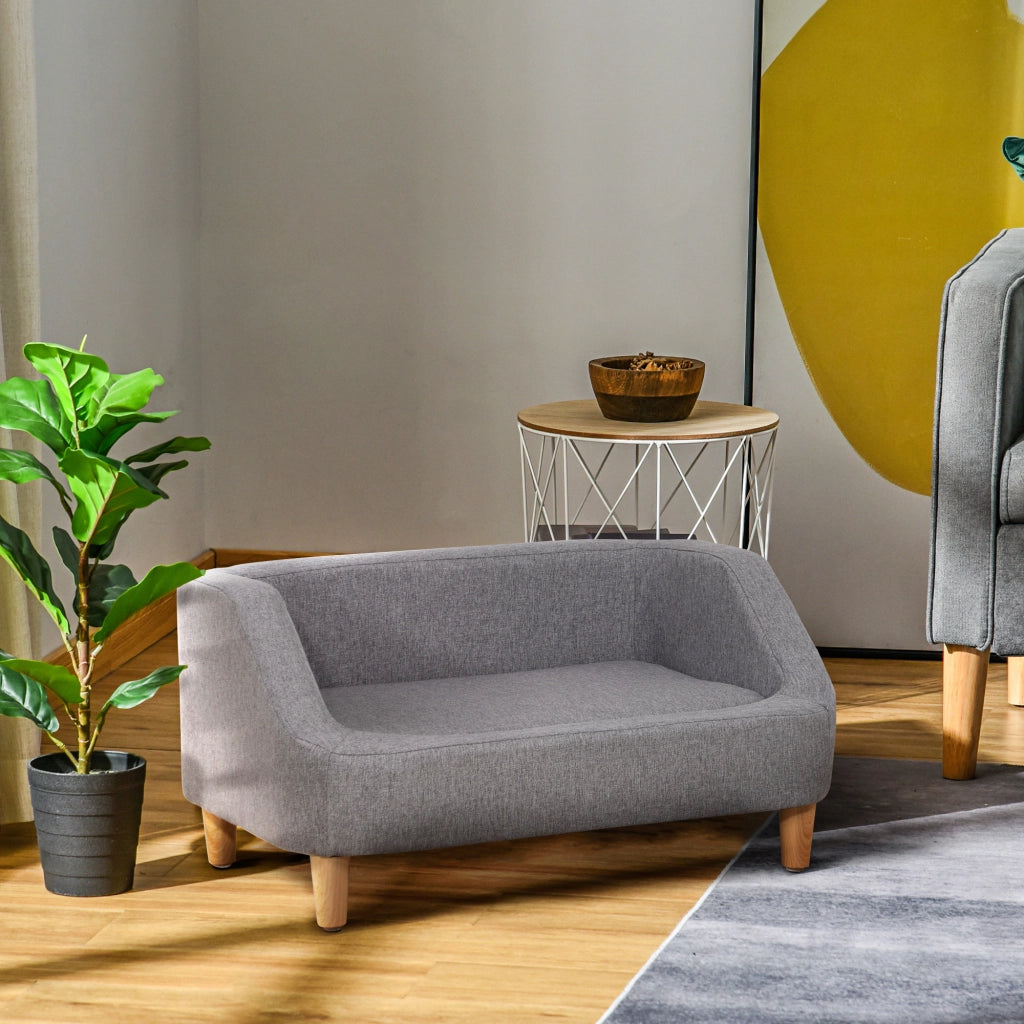 Letto per cane stile scandinavo ¨C Xylo ¨C legno e tessuto grigio sfoderabile 75x55x39 cm