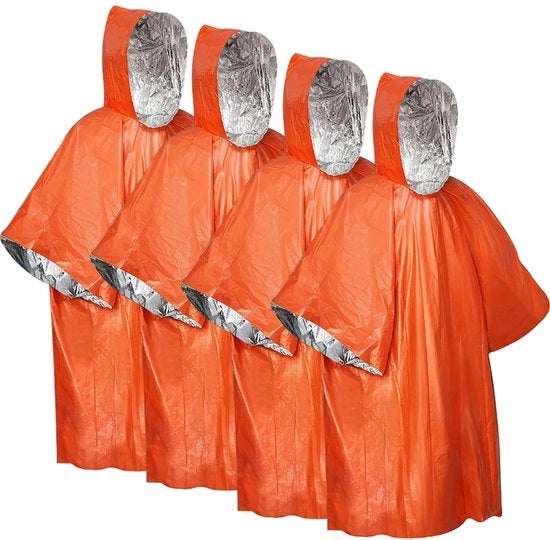 Poncho per emergenza 4 pezzi - Impermeabile - Resistente al vento - Sacca per bivacco - Borsa di pronto soccorso con caldo - Leggero e ripiegabile - Impermeabile