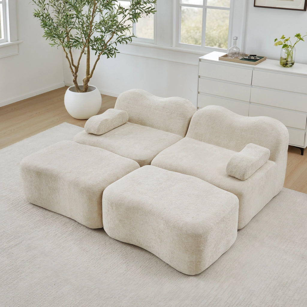 Divano Modulare 2 Posti con Ottomans ¨C MINIMAL ¨C Beige, Tessuto, Braccioli Mobili
