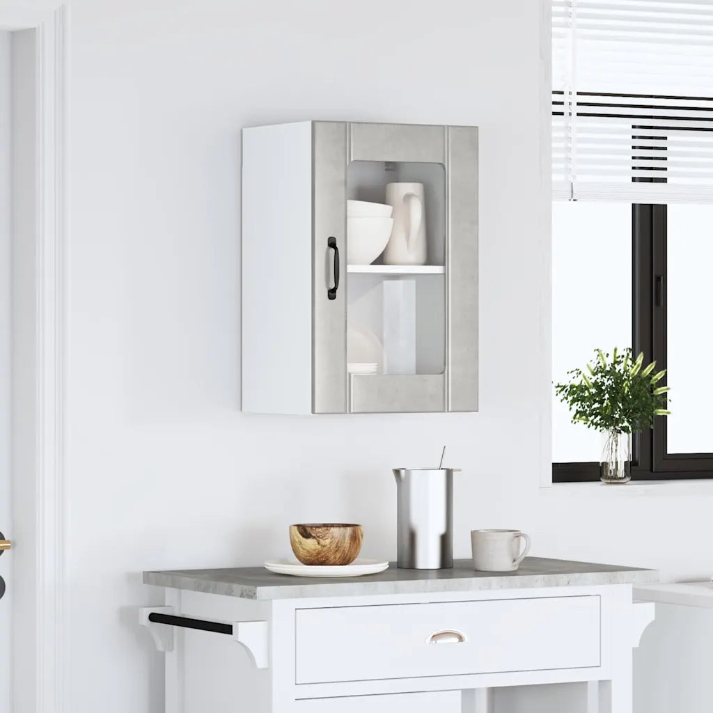 Pensile da Cucina con Porta in Vetro-Mobile Cucina da Parete Lucca Grigio Cemento 891831