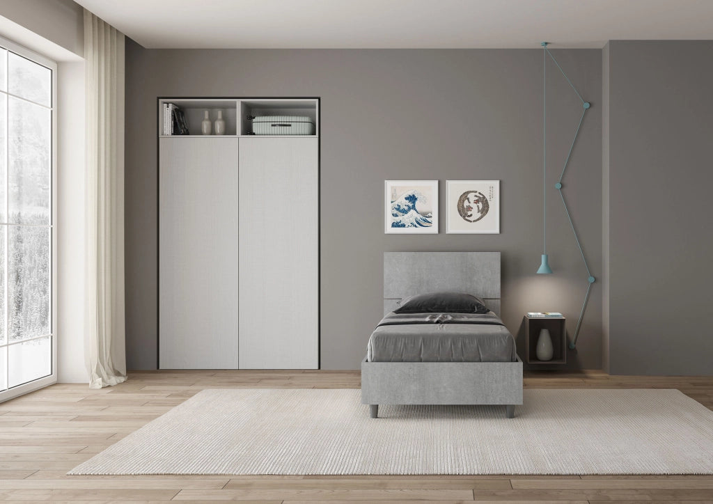 BS COM Letto singolo contenitore 80x190 testata dritta cemento