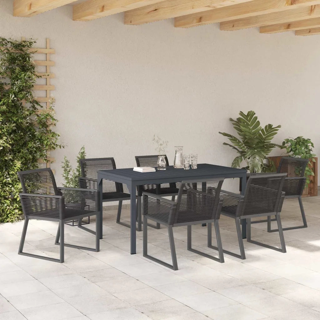 Set da Pranzo per Giardino 7 pcs Nero polyrattan 3378820