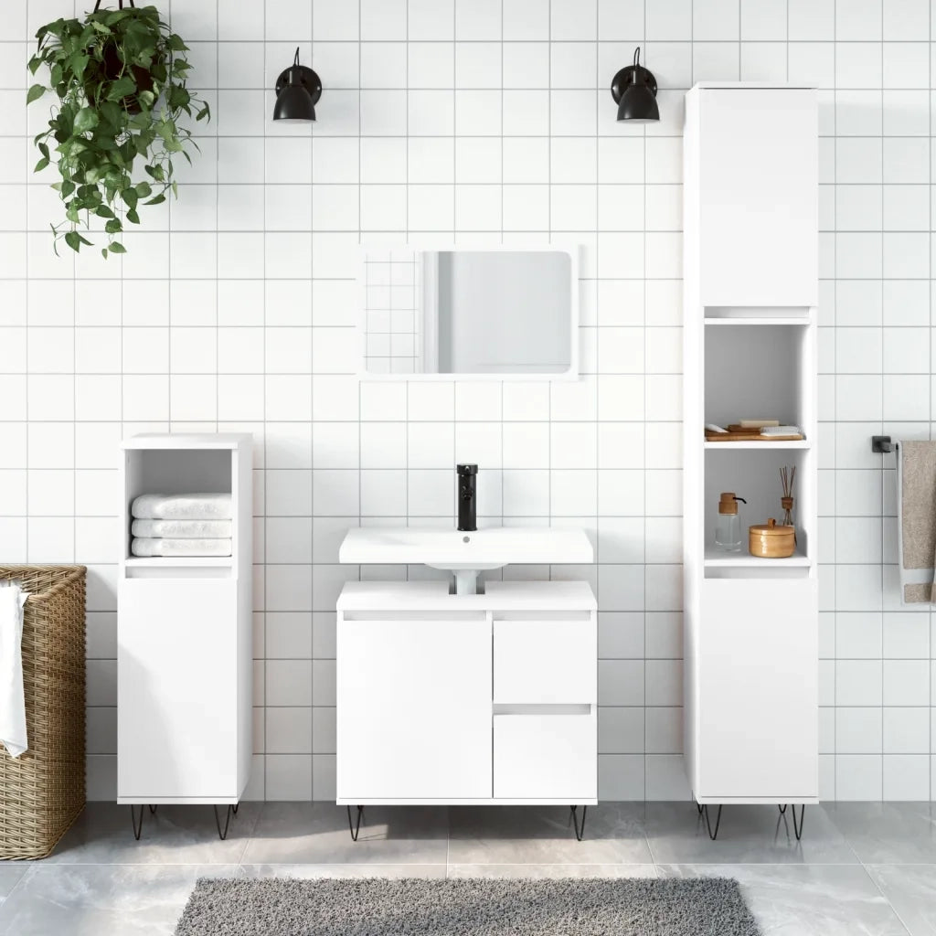 Armadietto da Bagno | Armadio da bagno Bianco 30x30x190 cm in Legno Multistrato