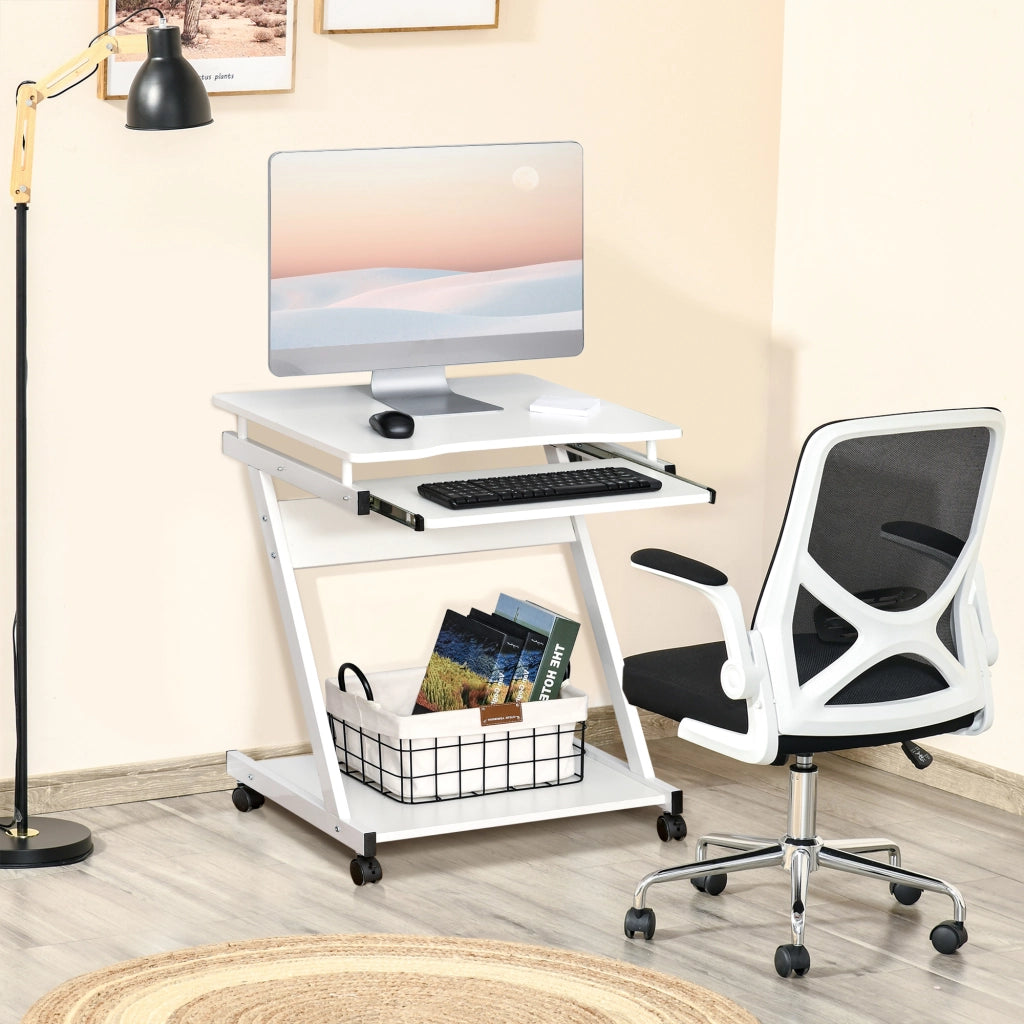Scrivania per computer con ruote e ripiano scorrevole ¨C zephmum ¨C Bianco