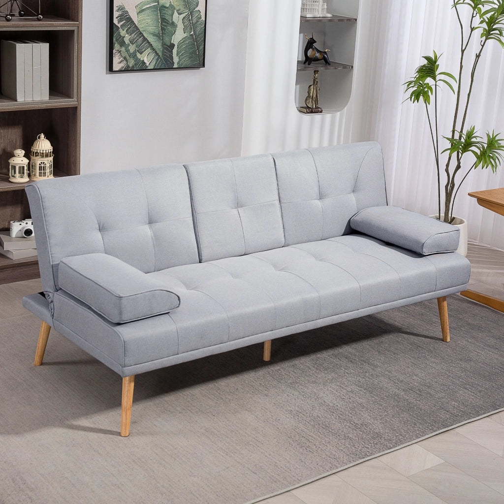 Divano letto 3 posti con tavolino ¨C zephmum ¨C in tessuto grigio chiaro 200x90