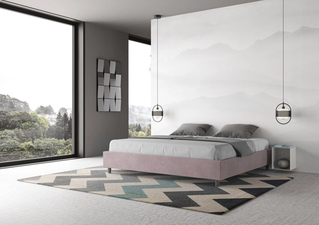 BS COM Letto matrimoniale king size con rete imbottito 190x190 microfibra glicine