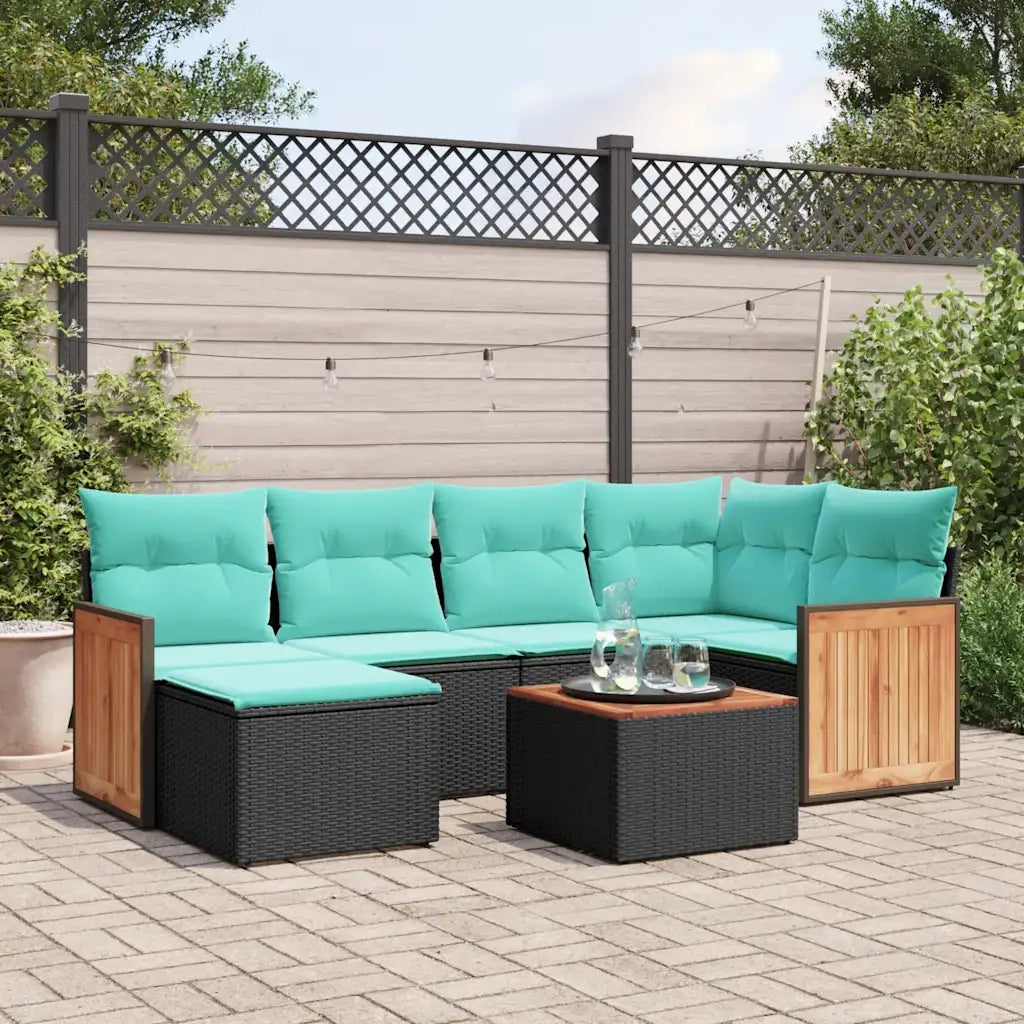 Set Divani da Giardino 7 pz con Cuscini Nero in Polyrattan 3227863