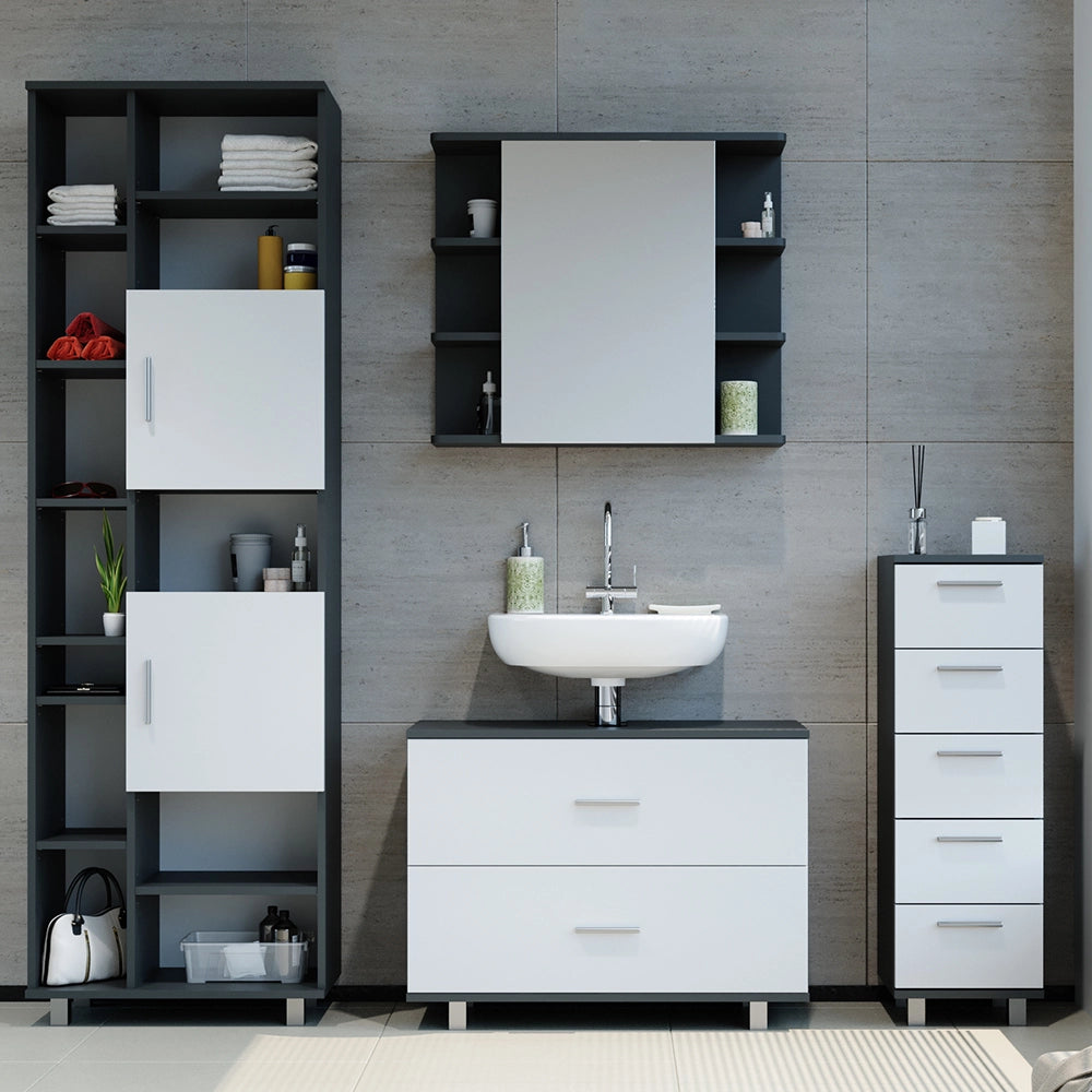 Vicco Set mobili bagno Bianco/antracite 4 parti