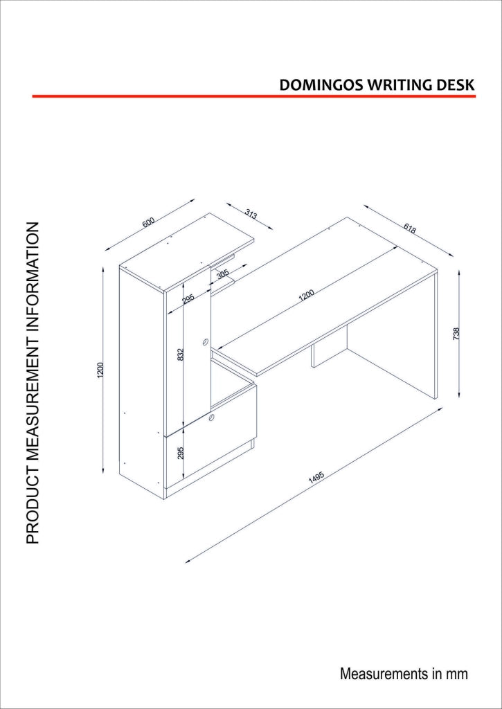 Bureau en bois "Domingos" - 149 x 61 x 73 cm - Bianco