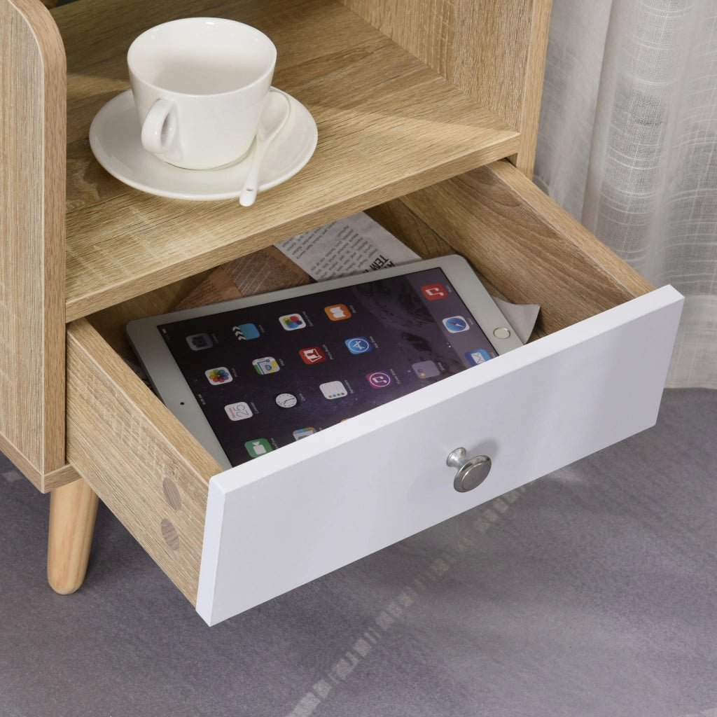 Comodino con cassetto e mensola ¨C Xylo ¨C legno naturale 37x30x48cm