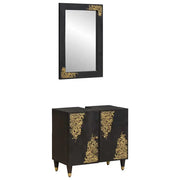 Set di Armadi da Bagno 2 pcs Nero Legno di mango massello