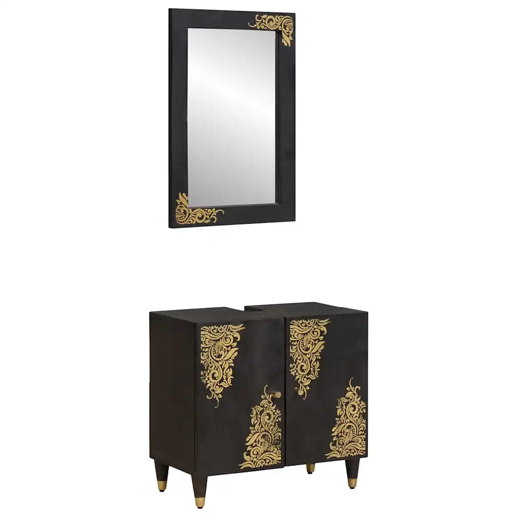 Set di Armadi da Bagno 2 pcs Nero Legno di mango massello
