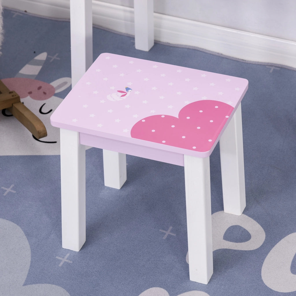 Tocador con Specchio e Sgabello per Bambini ¨C Minimal ¨C Rosa 60x34x93 cm