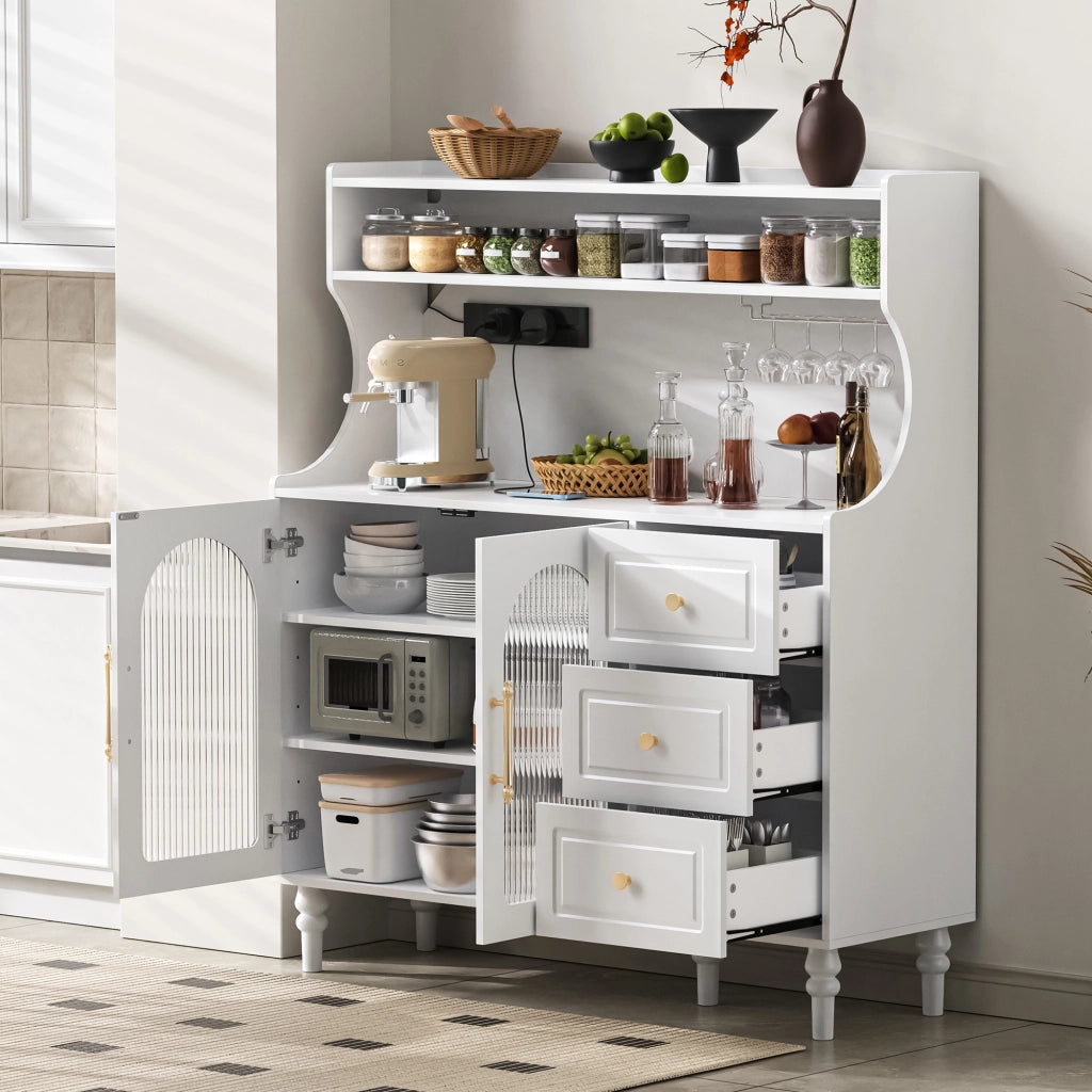 Buffet Alto da Cucina con Cassetti e Prese Elettriche ¨C MINIMAL ¨C Bianco