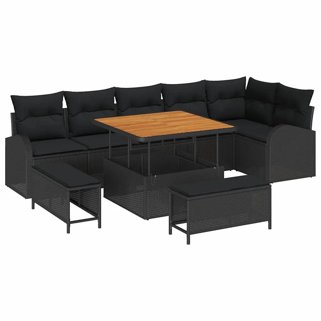 Set Divano da Giardino con cuscino 9 pcs Nero polyrattan 3362404
