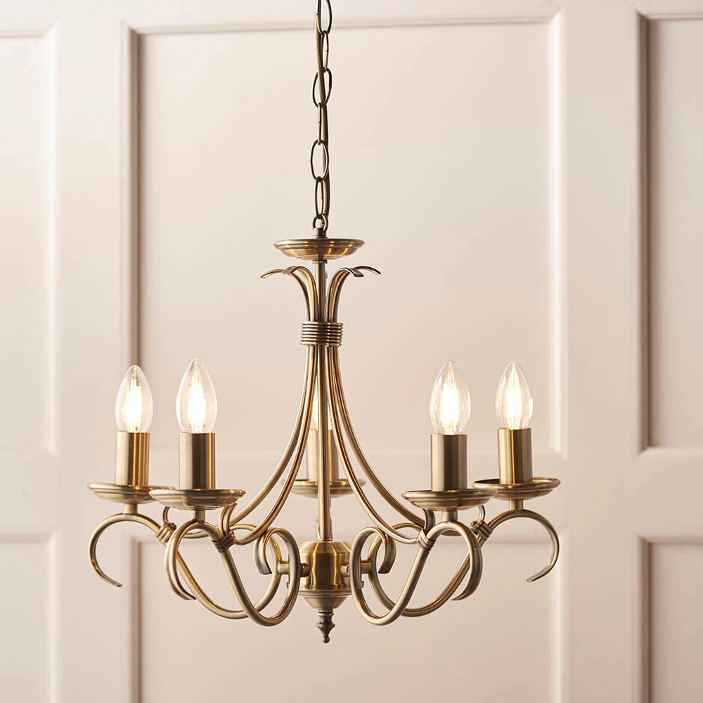 Lampadario Bernice Endon ottone antico 5xE14 dimmerabile