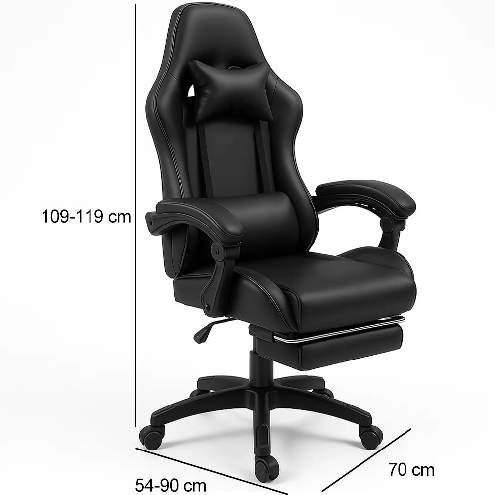 Sedia da Gaming Ergonomica con Poggiapiedi e Cuscini in PVC Nero