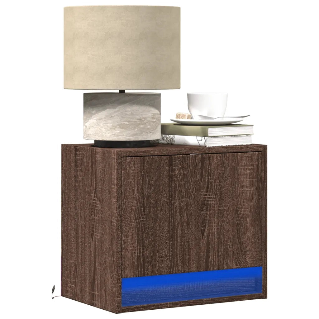 Comodini a Parete con luci LED 2 pz Rovere Marrone 852088
