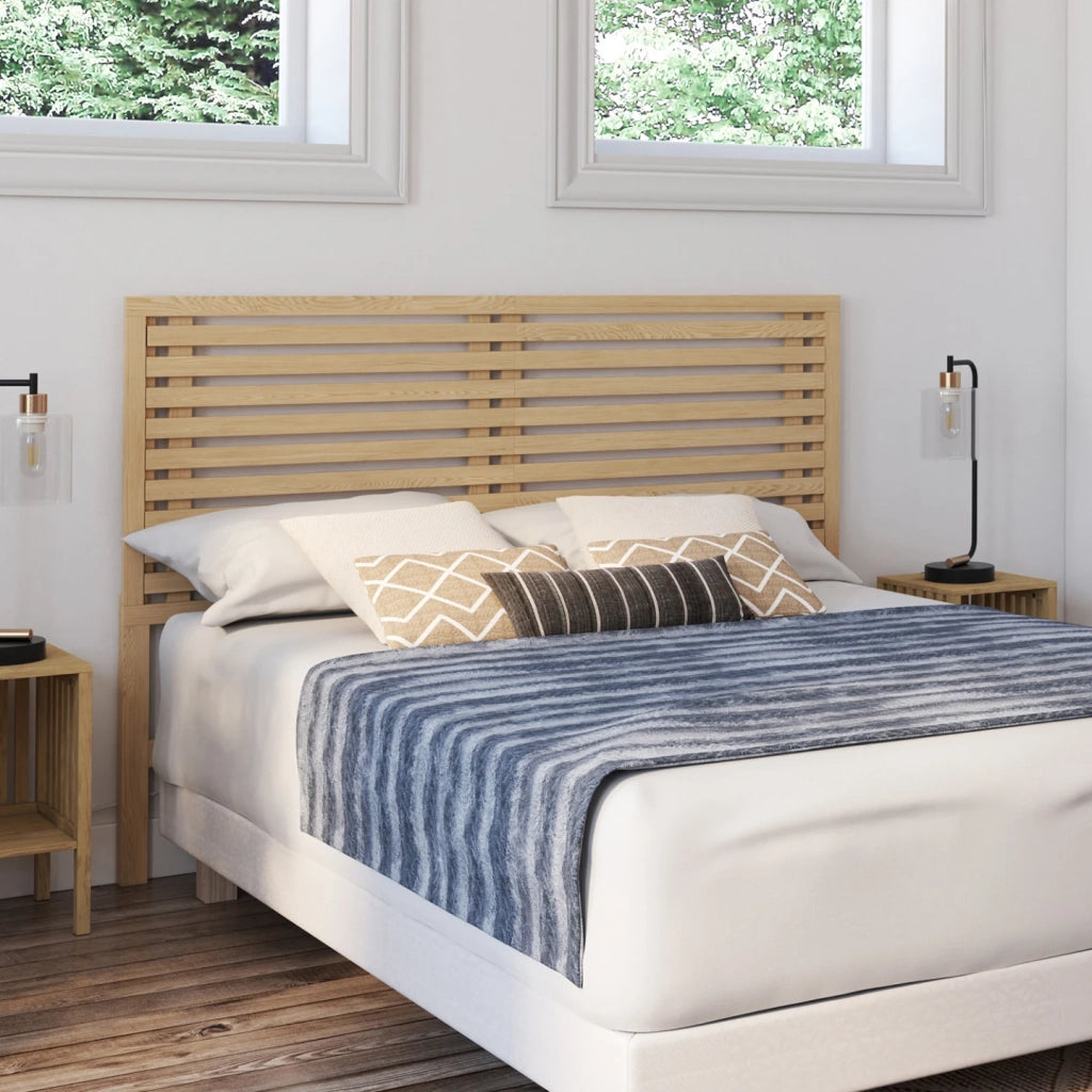 IDMarket - Cabecero de listones de madera clara AVA 160 CM