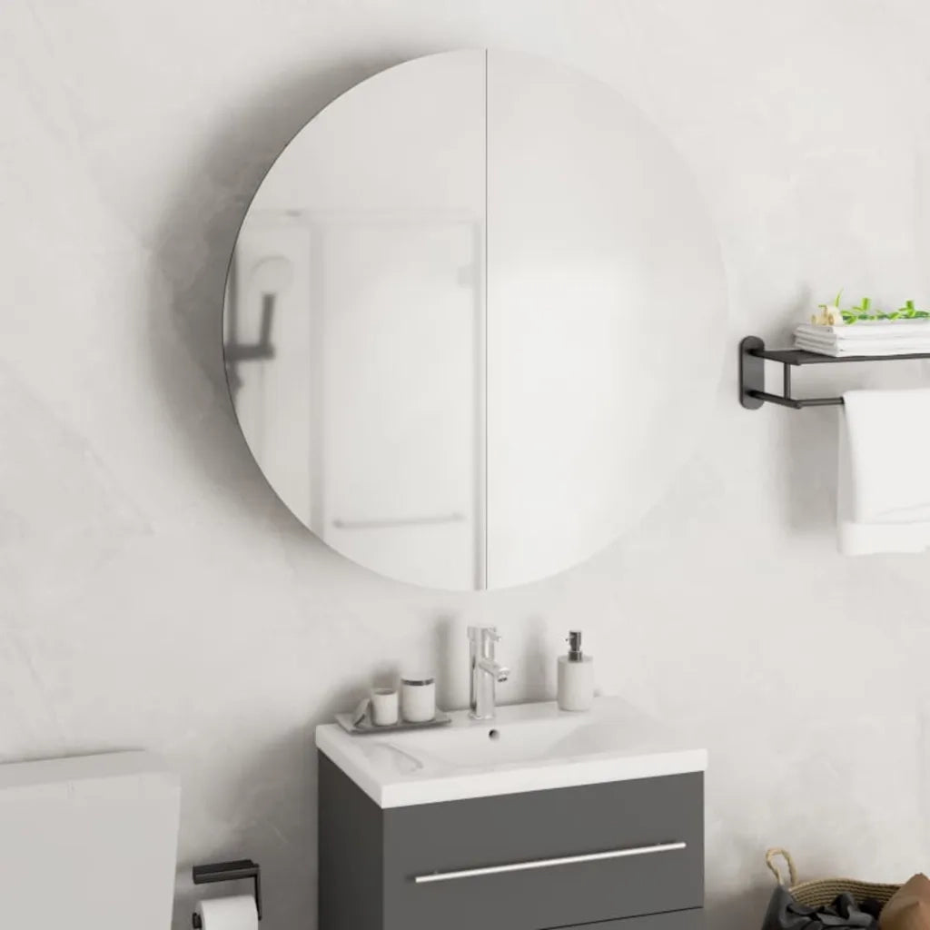 Armadio da Bagno con Specchio Rotondo e LED-Mobile bagno con specchio Nero 54x54x17,5 cm