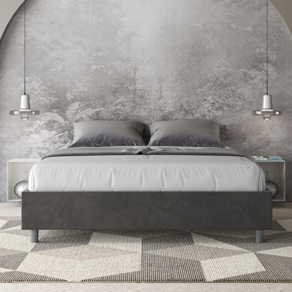BS COM Letto matrimoniale francese contenitore imbottito 140x190 microfibra grigio