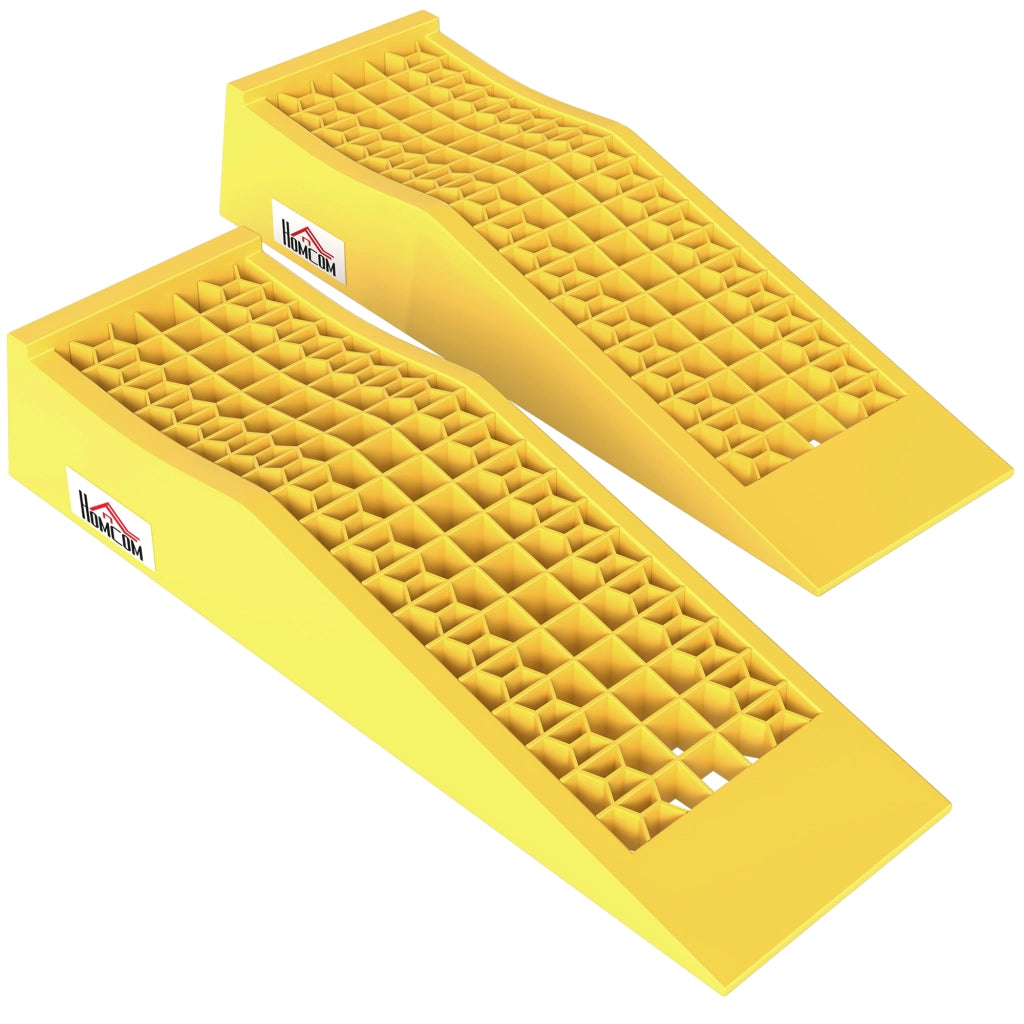 Set 2 Rampe di Carico in Plastica per Auto con Capacit¨¤ 3 Tonnellate e Superficie Antiscivolo, Giallo