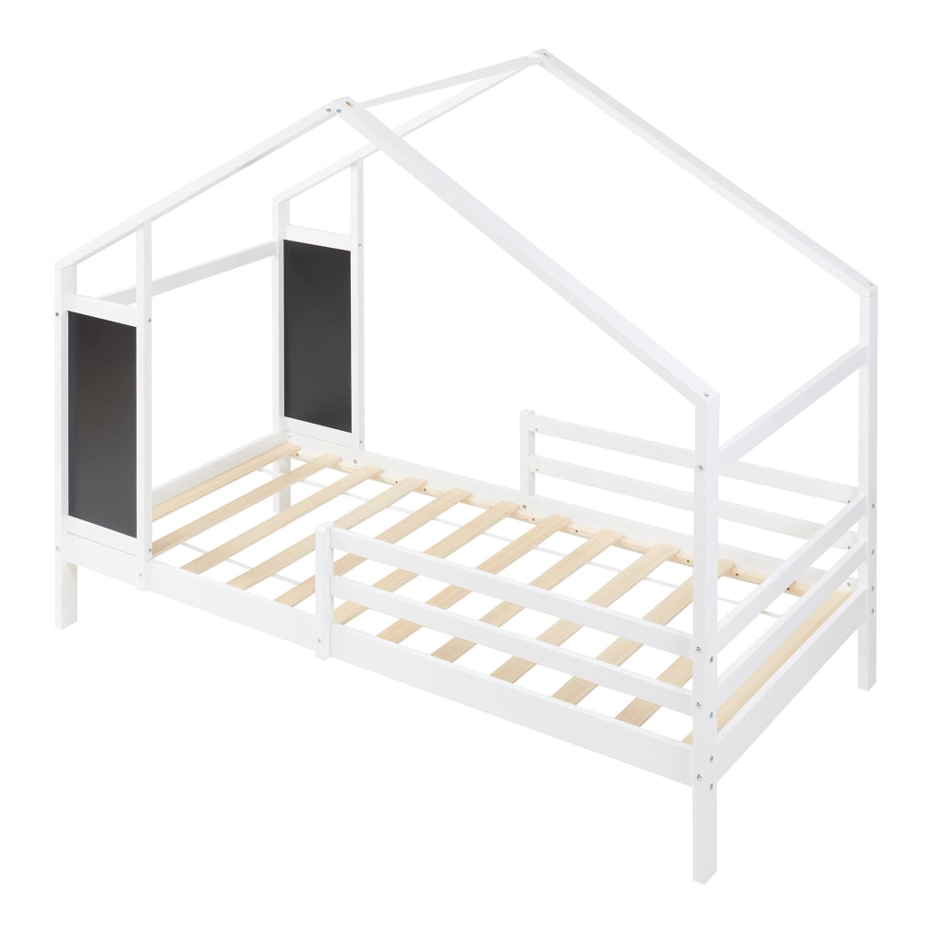 Letto a Casetta Lorenskog per Cameretta 90 x 200 cm in Legno di Pino con Barriera Anticaduta - Bianco [en.casa]
