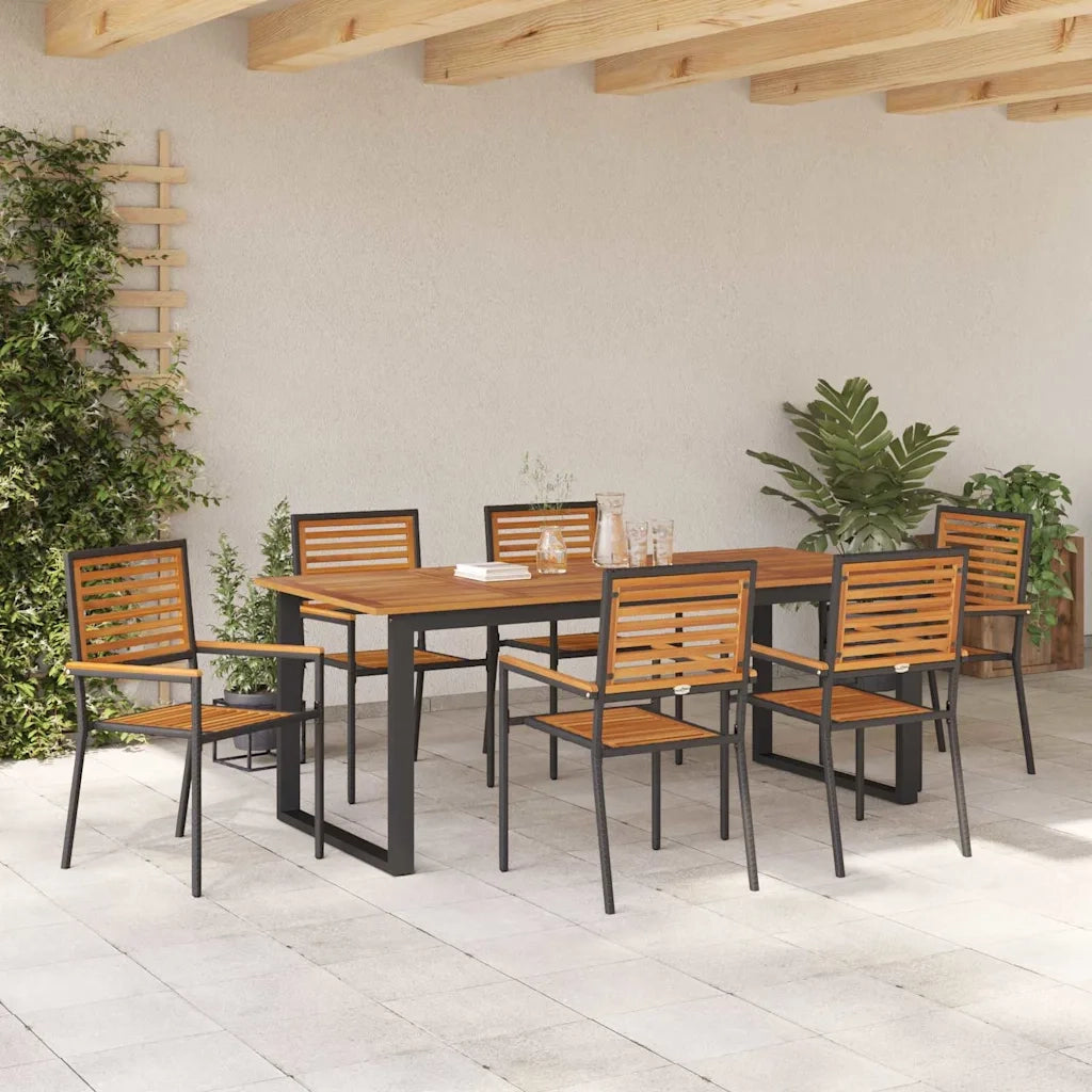 Set da Pranzo per Giardino 7 pcs Nero Legno di Acacia Massello