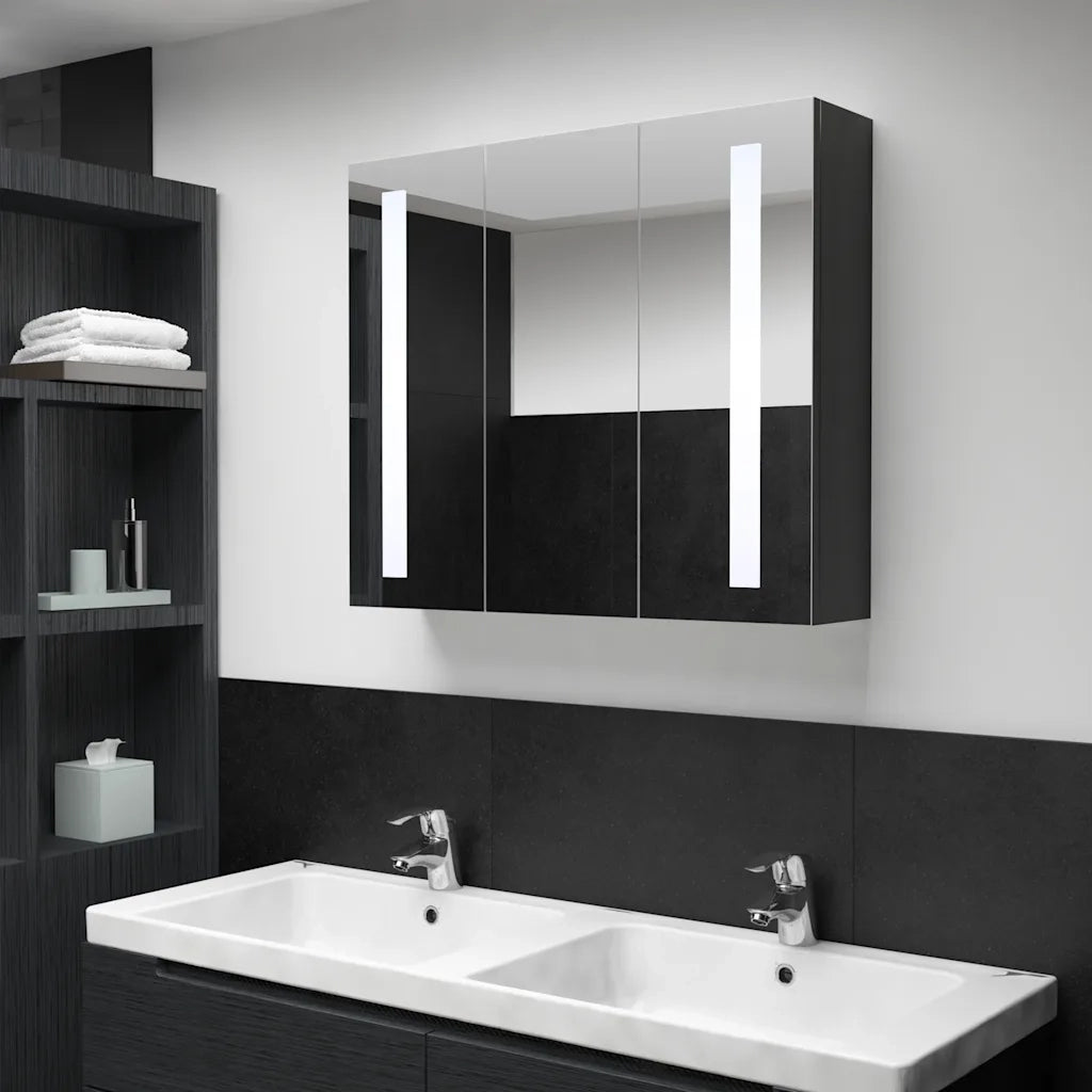 Armadietto Bagno con Specchio e LED-Mobile bagno con specchio 89x14x62 cm
