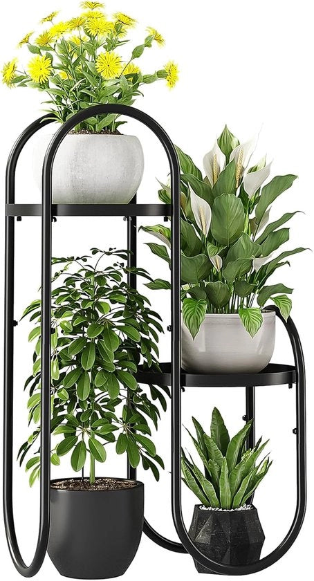 Scaffale per piante per interni ed esterni - 4 livelli - nero - metallo
