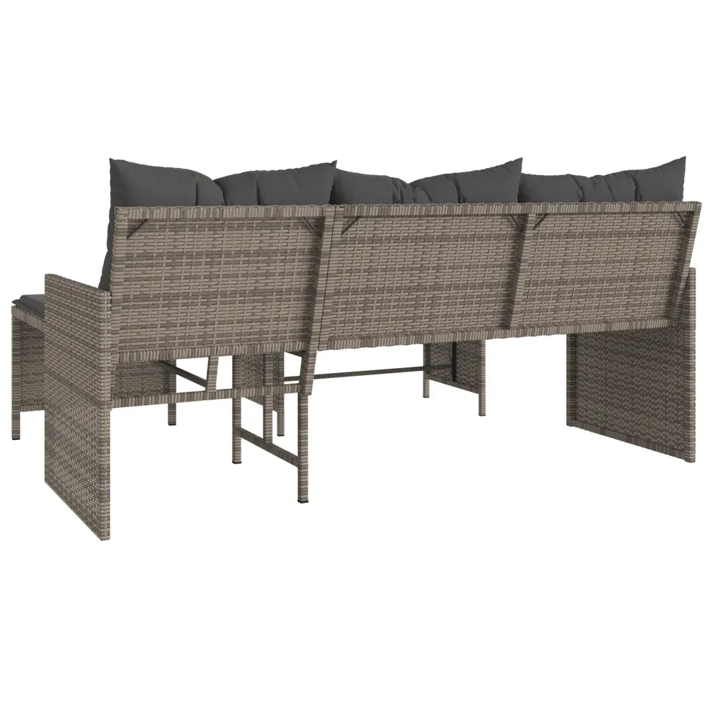 Divano da Giardino con Tavolo e Cuscini a L Grigio Polyrattan 365582