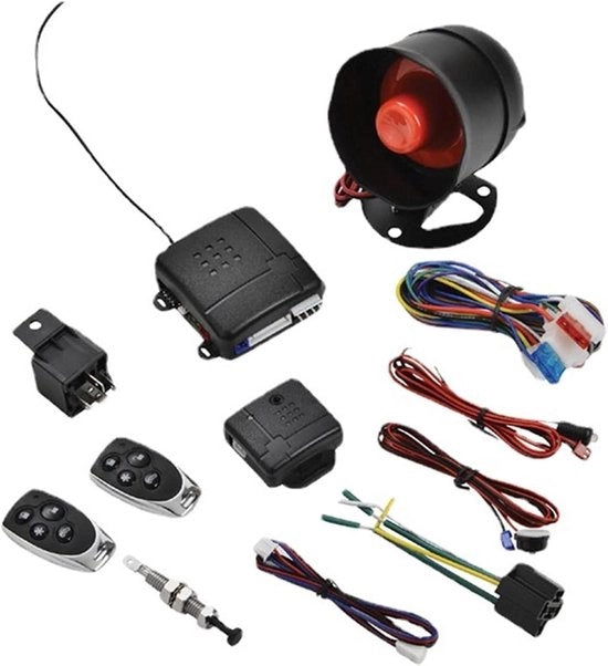 Sistema di Sicurezza per Veicoli - Alarmino Auto con Avvio Senza Chiave e Sensore di Shock - Protezione contro la Furto di Veicoli + Blocco Centrale - 2 Comandi a Distanza