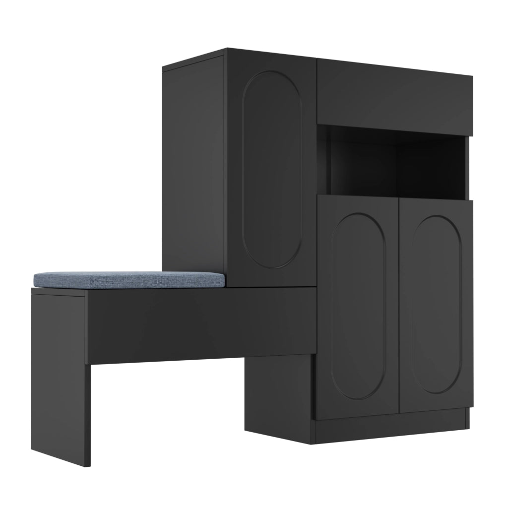 SCARPIERA 2-in-1 con panca 130x35x110 cm nero