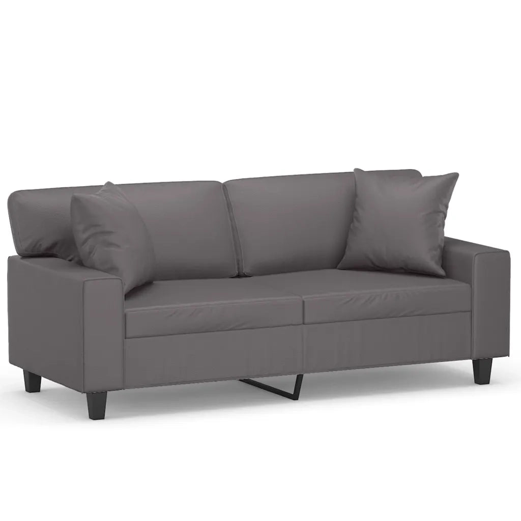 Divano a 2 Posti con Cuscini Grigio 140 cm in Similpelle