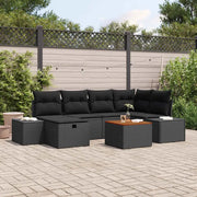 Set Divano da Giardino con cuscino 7 pcs Nero Poly Rattan
