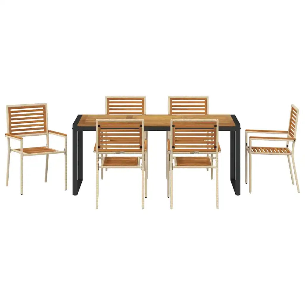 Set da Pranzo per Giardino 7 pcs Beige e Marrone polyrattan 3365483
