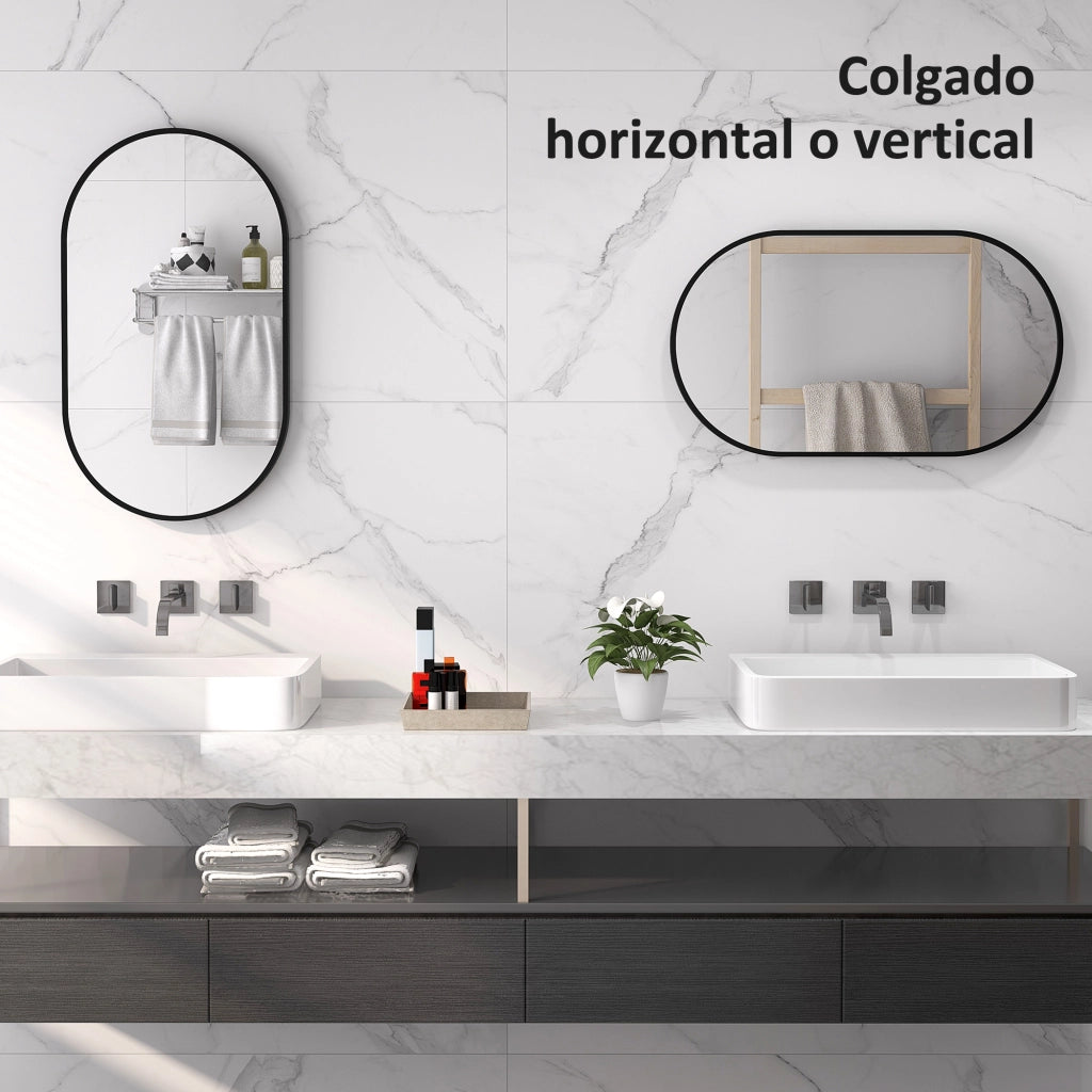Specchio da bagno ovale con cornice alluminio ¨C Minimal ¨C 40x70 cm nero