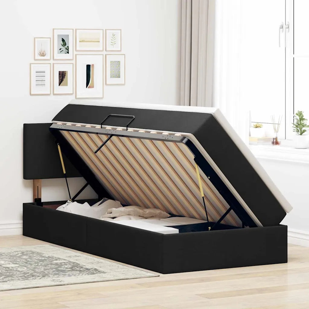 Letto con contenitore e LED con led Nero 90 x 200 cm Tessuto