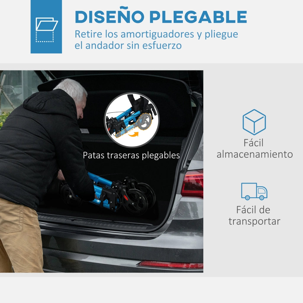 Deambulatore Pieghevole con Sedile e Ruote ¨C Minimal ¨C Altezza Regolabile, Blu e Nero