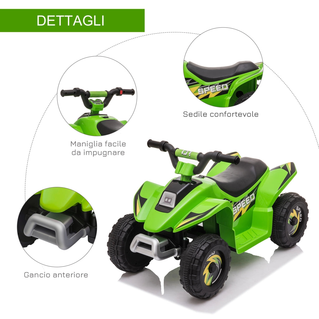 EasyComfort Quad Elettrico per Bambini con Batteria Ricaricabile 6V e Marcia Avanti e Indietro, 72x40x45.5 cm, Verde