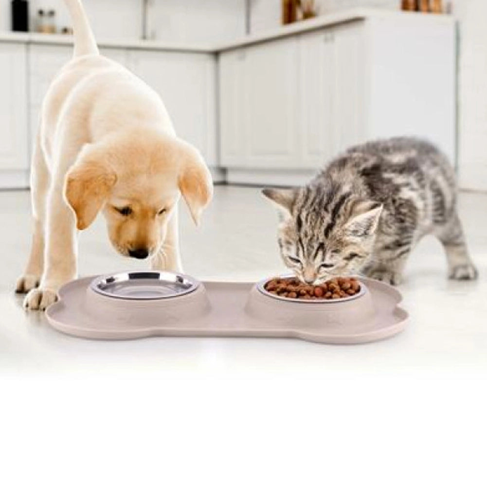 Ciotola per Animali Doppia con Vassoio in Silicone Capienza 2x150 ml Cani Gatti