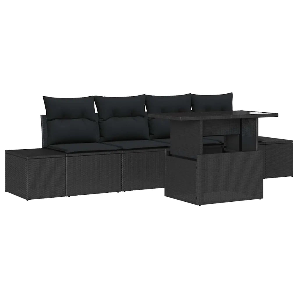 Set di divani con cuscino 5 pcs Nero polyrattan 3349089