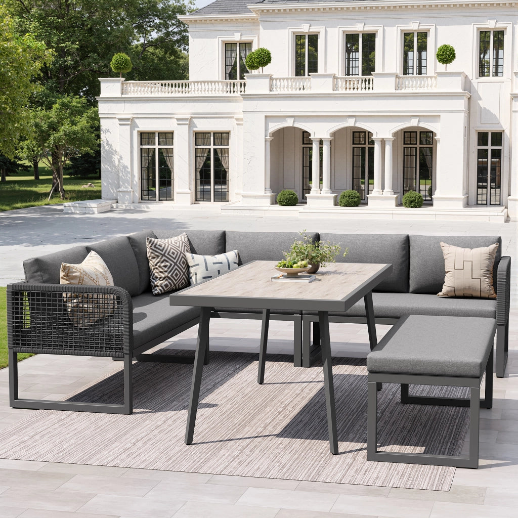 Set Divano da Giardino Polyrattan per 6-8 Posti con Cuscini ¨C MINIMAL ¨C Grigio