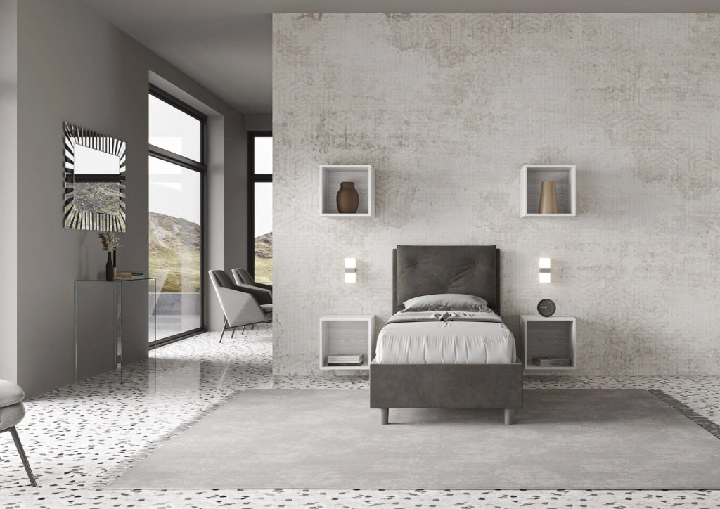 BS COM Letto singolo senza rete imbottito 90x200 microfibra grigio