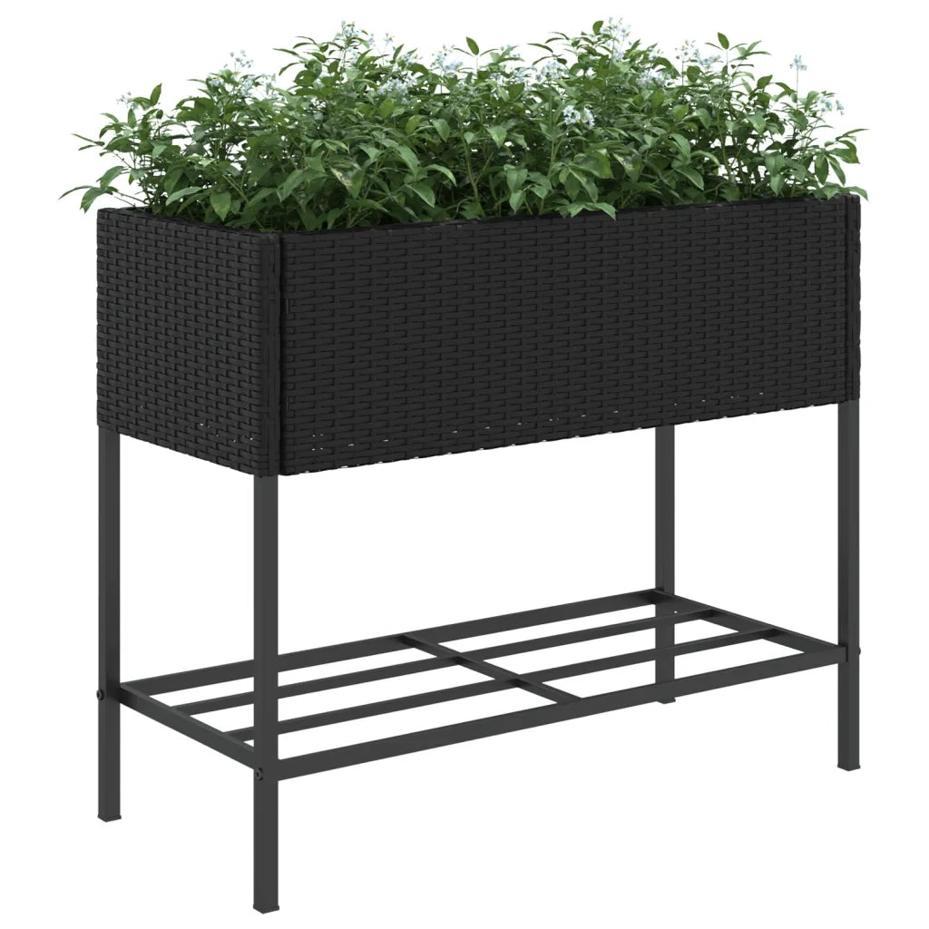 Fioriera da Giardino con Ripiano Nera in Polyrattan 366384
