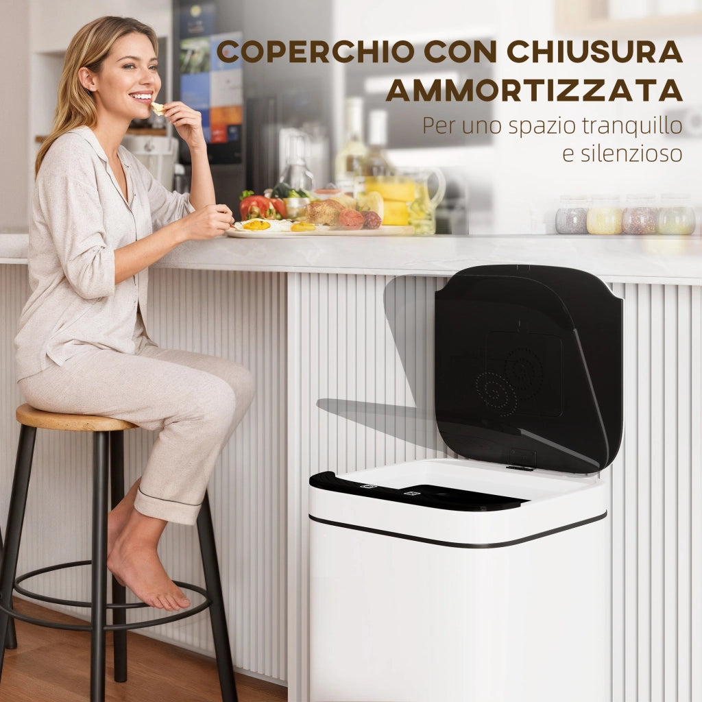 Bidone per Immondizia con Sensore ¨C Minimal ¨C Bianco e Nero 24x24x41 cm