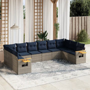 Set Divani da Giardino 10 pz con Cuscini Grigio in Polyrattan