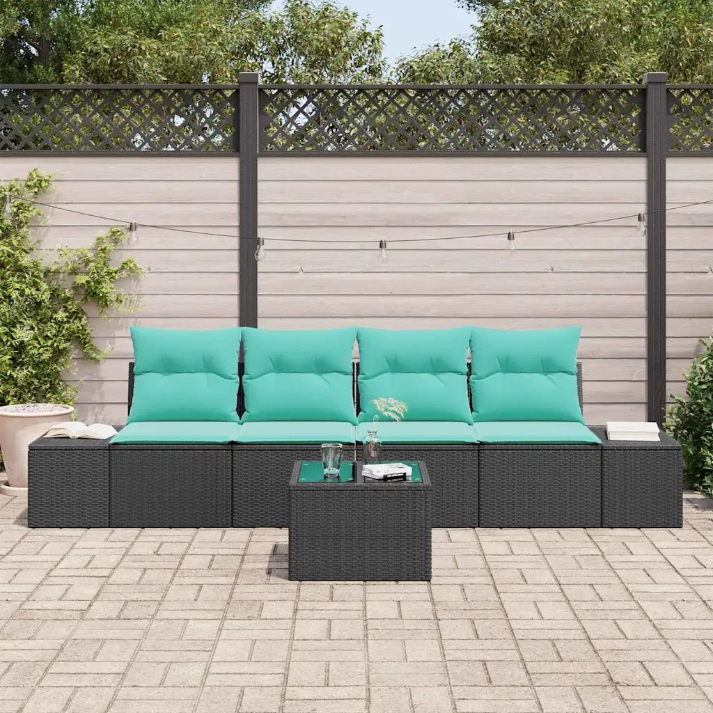 Set Divano da Giardino 5 pz Nero e Turchese polyrattan 3355605