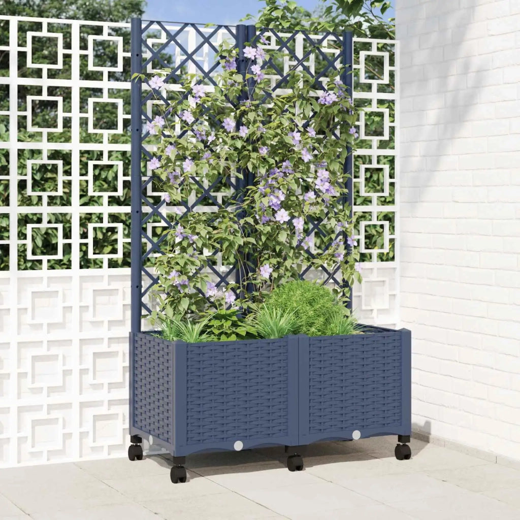 Vaso da giardino con grigliato e ruote Blu Grigio PP 3422971
